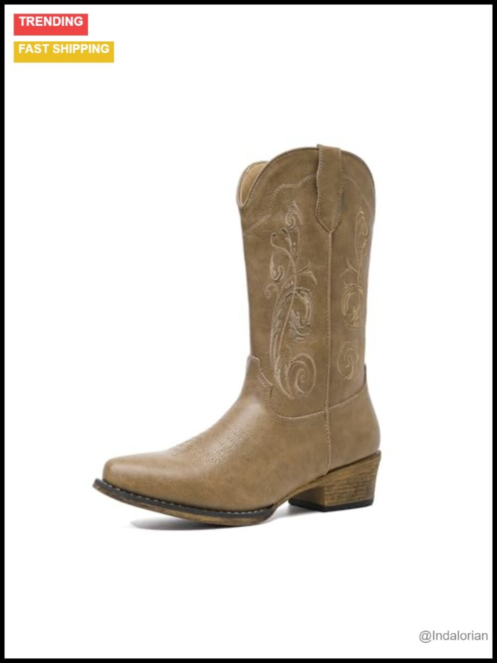 Embroidered Western Cowgirl Boots Pointed Toe Mid Boots